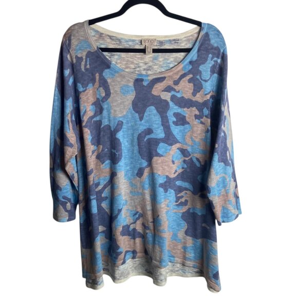 Logo by Lori Goldstein Size L Blue Camouflage Lightweight Sweater Linen Casual - Picture 1 of 6